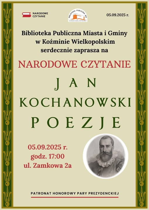 Zapraszamy na Narodowe Czytanie 2025 poezji Jana Kochanowskiego 